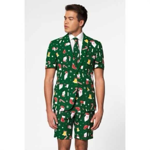 OppoSuits Size 44 Green Santa Boss Summer Suit Festive Holiday 3-Piece Outfit - Picture 1 of 16